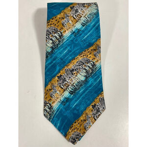 Men's Silk Wembley Tie, Zebra Print, Teal, One Size USA Anima Print
